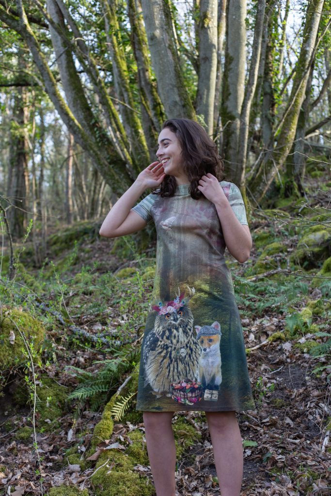 Robe féerique Hibou jersey extensible - Robe celtique - Robe fantastique - Création couture - Artisanat Français - O fil du temps.